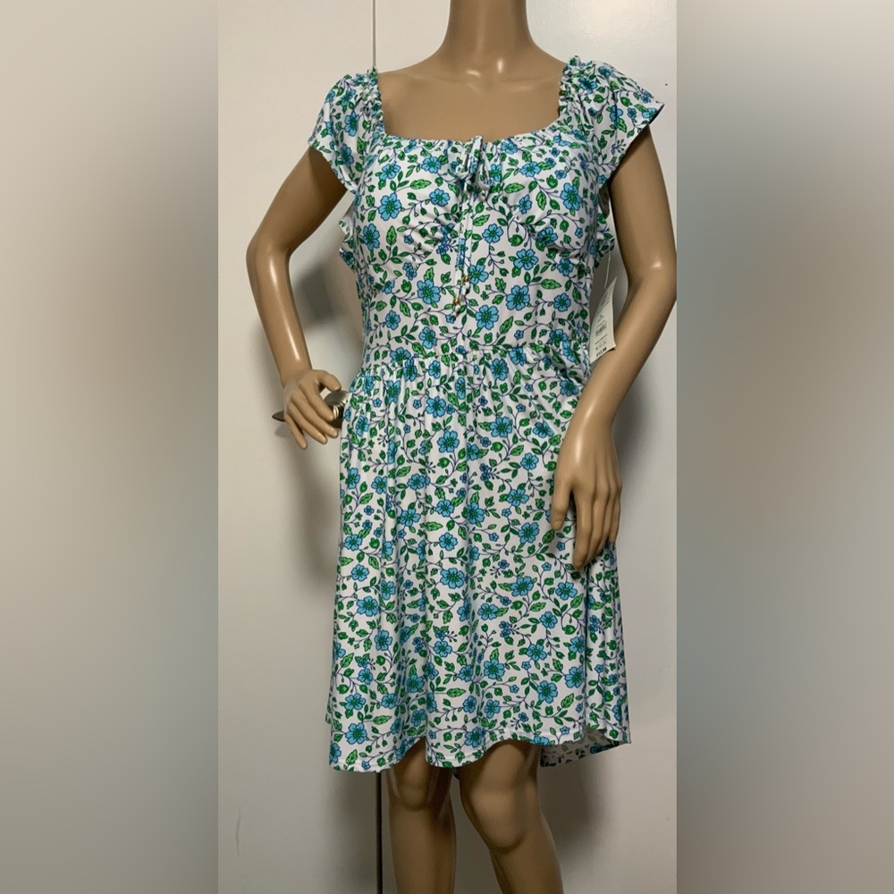 NWT No Boundaries Blue and Green Flutter Sleeve Sundress - size 15-17